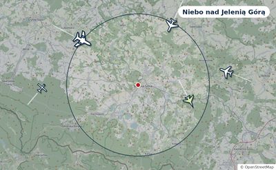 Mapa okolic miasta z sylwetkami samolotów — Niebo nad Jelenią Górą